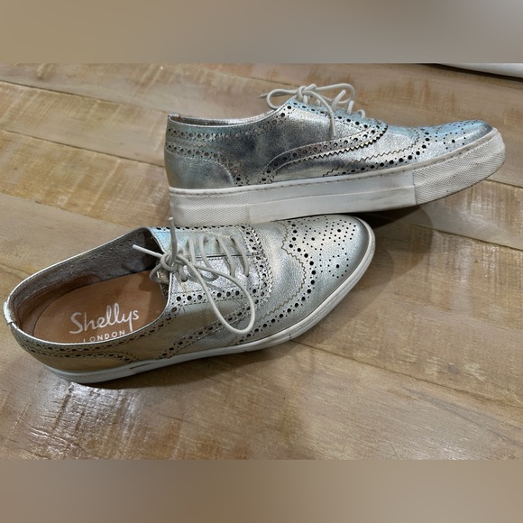 Shellys London STELLA  metallic silver Oxford platform shoes sneakers lace up - Picture 6 of 14